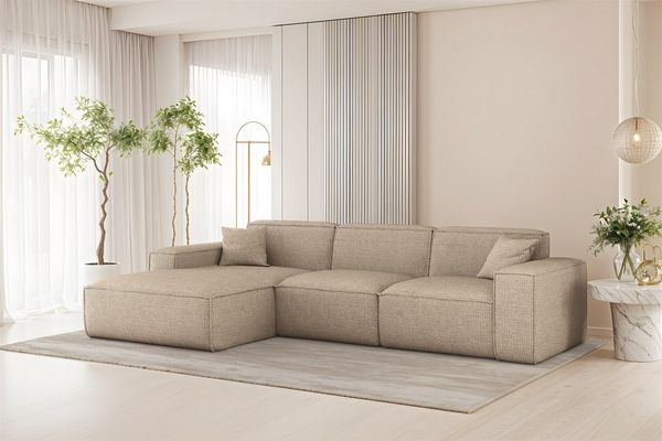 Ecksofa Designersofa CELES PREMIUM in Stoff Artico Beige Ottomane Links
