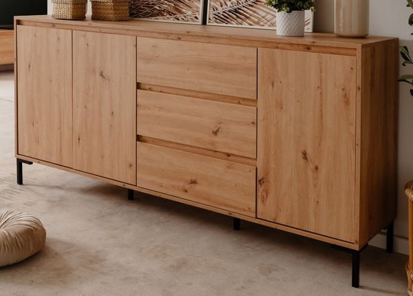 Furn. Design Sideboard Bastia (Kommode in Eiche Artisan, 3-türig, 3 Schubladen, 170 x 87 cm), mit viel Stauraum
