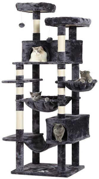 MSMASK Kratzbaum groß XXL, katzenbaum mit 2 Höhlen, 2 Plattformen und Hängematte, katzenbaum mit Mehreren Ebenen, katzenkratzbaum deckenhoch 193cm
