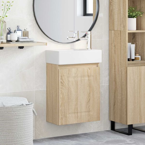 vidaXL Badezimmer Waschtischunterschrank mit Wasserhahn Sonoma-Eiche 889473