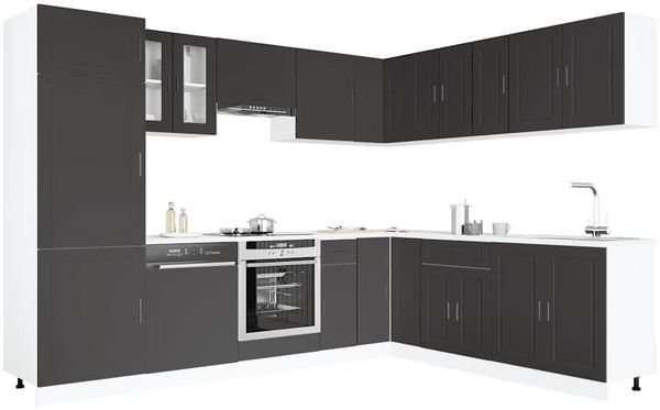 vidaXL 14-tlg. Küchenschrank-Set Porto Schwarz Holzwerkstoff 3314992
