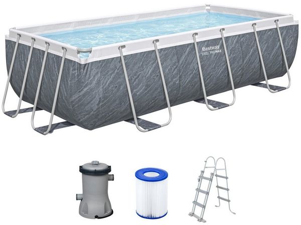 Bestway Framepool Steel Pro MAX™ (Set, Inkl. Filterpumpe, Sicherheitsleiter), 404 x 201 x 100 cm