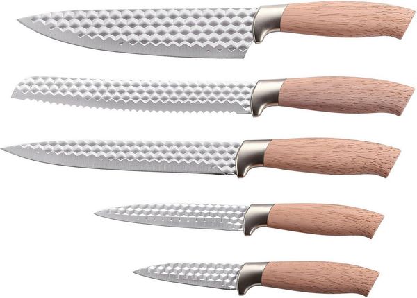 KING Messer-Set NATURELLE (Set, 5-tlg, 5 Küchenmesser), Messerklingen mit Wabenstruktur, Holz-Optik Griffe