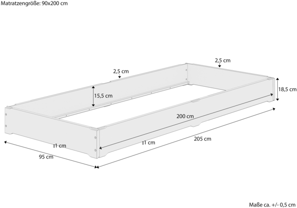 Niederflurbett Gästebett 90x200 Kiefer lackiert Bodenbett Stapelbett mit wählbarem Zubehör V-60.69K-09Rollrost inkl. Bild 9