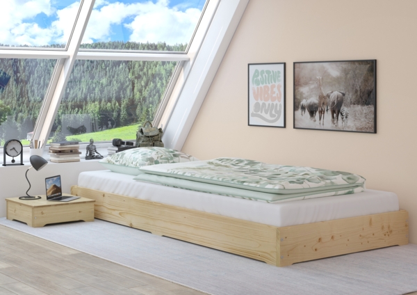 Niederflurbett Gästebett 90x200 Kiefer lackiert Bodenbett Stapelbett mit wählbarem Zubehör V-60.69K-09Rollrost inkl. Bild 3
