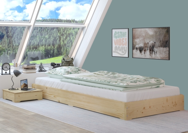 Niederflurbett Gästebett 90x200 Kiefer lackiert Bodenbett Stapelbett mit wählbarem Zubehör V-60.69K-09Rollrost inkl. Bild 1