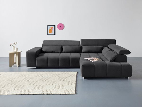 COTTA Ecksofa Orion L-Form, mit Ottomane, inklusive verstellbarer Kopfstützen und 5 Nierenkissen