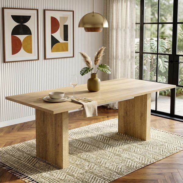 BlingBin Esstisch Ausziehbarer 140/200x90 cm, Esszimmertisch mit abgerundeten Ecken (moderner Esszimmertisch Holzoptik, 1-St, MDF Esstisch ausziehbar), Ausziehtisch, 3 cm Tischplatte, Küchentisch ausziehbar 6–8 Personen