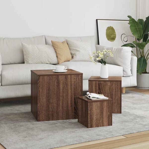 Beistelltisch, Couchtisch 3er Set, Moderner Sofatisch Braun Eichen-Optik Holzwerkstoff