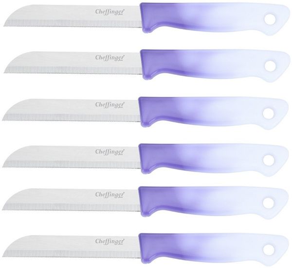 6 Stück Küchenmesser 18 cm mit ergonomischem Griff - vielseitig & pflegeleicht, Violett
