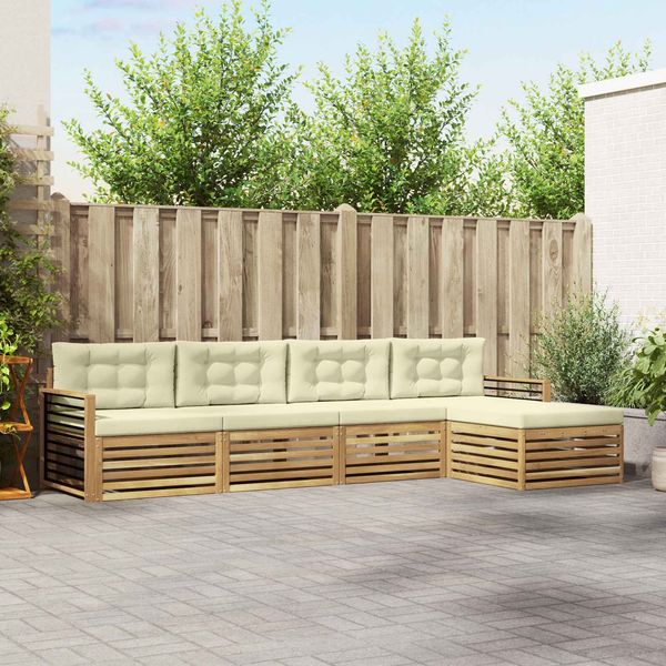 vidaXL Outdoor-Sofagarnitur mit Kissen 5 pcs Weiß und Creme Polyester 3390335