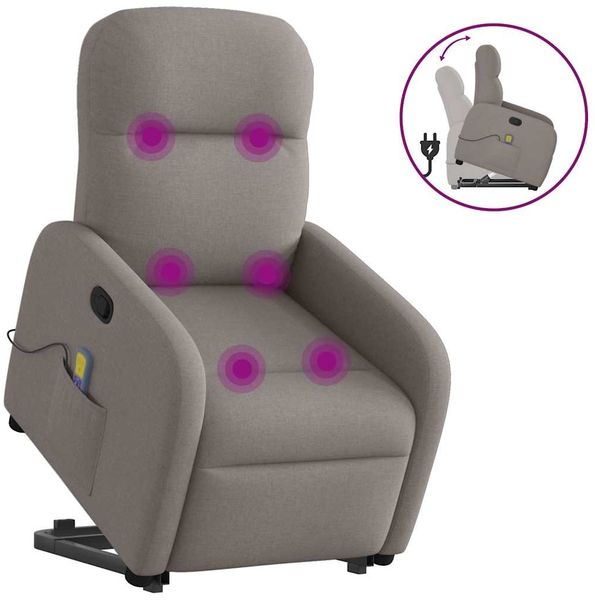 vidaXL Massagesessel mit Aufstehhilfe Taupe Stoff 3302989