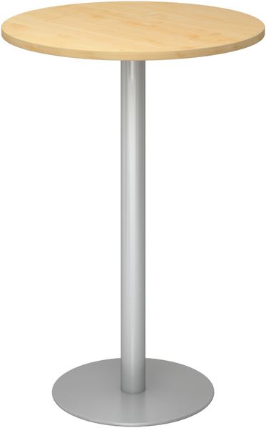 bümö Stehtisch Büro, Bistrotisch rund 80 x 80 cm - Bartisch Ahorn, Stehtisch Holz-Platte, Säule aus Metall in silber, Buffettisch, Säulentisch, Partytisch, Thekentisch, Hochtisch, Barmöbel, STH08-3-S