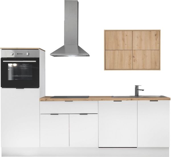 KOCHSTATION Küchenzeile KS-Georgia, mit 38mm starker Arbeitsplatte, Breite 260 cm, wahlweise mit E-Geräten und Kühlschrank