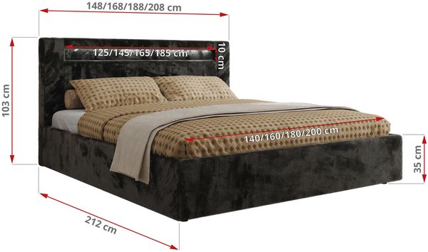 Polsterbett GOLD 5 CLASSIC 200 x 200 cm mit LED-Beleuchtung & Bettkasten, Doppelbett inkl. Lattenrost, Metall-Lift-System & Stauraum - Dunkelgrau Plüsch Bild 7