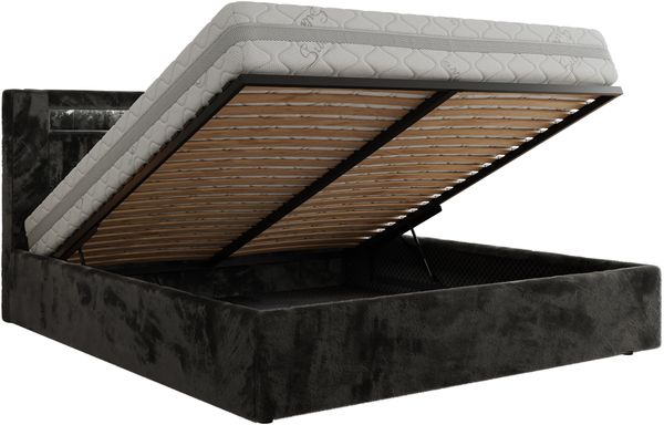 Polsterbett GOLD 5 CLASSIC 200 x 200 cm mit LED-Beleuchtung & Bettkasten, Doppelbett inkl. Lattenrost, Metall-Lift-System & Stauraum - Dunkelgrau Plüsch Bild 6