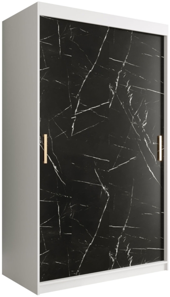 Kleiderschrank Kamoga T 120 (Weiß / Marmor Schwarz + Gold, mit Schubladen) Bild 1