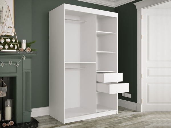 Kleiderschrank Kamoga T 120 (Weiß / Marmor Schwarz + Gold, mit Schubladen) Bild 2