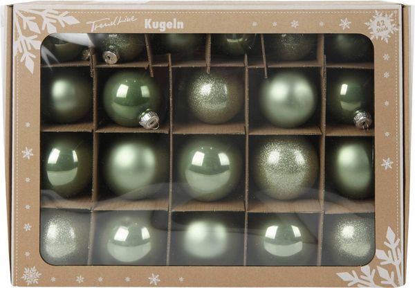 TrendLine Weihnachtskugeln aus Glas Ø 5 cm,6 cm,7 cm salbei grün 42 Stück