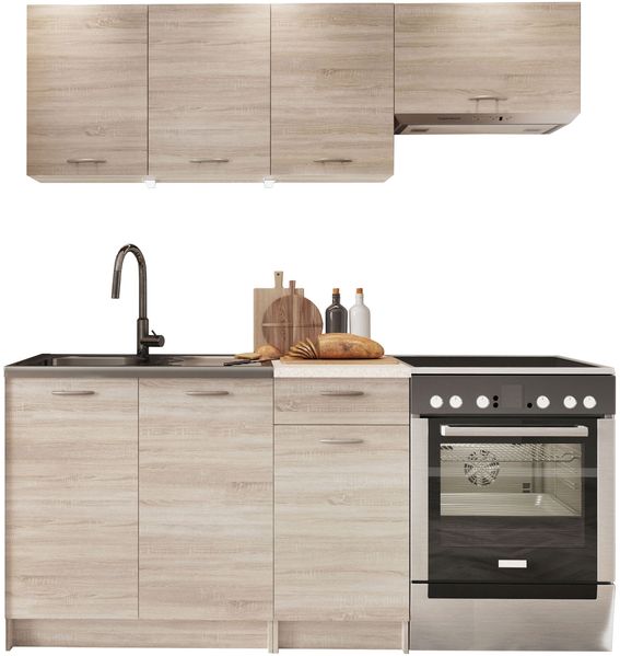 Mirjan24 'Mela' Küche, mit Beleuchtung, 5 Schrank-Module frei kombinierbar, Holzwerkstoff beige, 60 x 180 x 200 cm, mit Beleuchtung