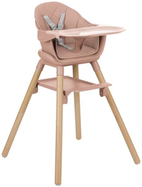 Kikkaboo Kinderhochstuhl Woody 3 in 1 Holzbeine Kinderstuhl Fußstütze Tablett pink