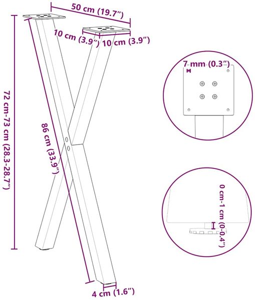 vidaXL Esstischbeine X-Form 2 Stk. Anthrazit 50x(72-73) cm Stahl 4012910 Bild 10