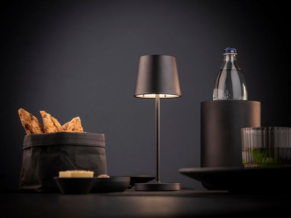 APS LED Tischleuchte "MERLE MINI" Kabellose USB-C Tischleuchte, USB-Ladefunktion, LED fest integriert, warmweiß - kaltweiß, Spritzwasssergeschützt IP 54, inkl. Dockinstation und Fernbedienung