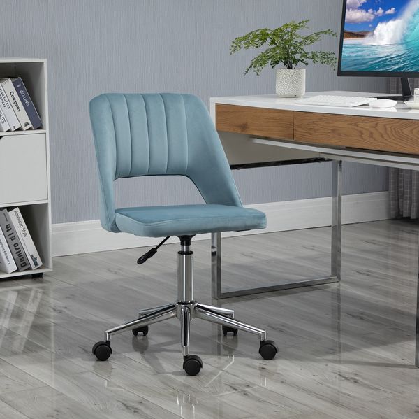 Bürostuhl 49 x 60 x 79-91 cm aus Polyester in Blau, höhenverstellbar & drehbar, 1 St.