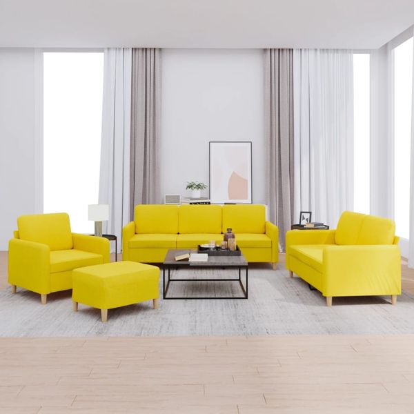 vidaXL 4-tlg. Sofagarnitur mit Kissen Hellgelb Stoff 3202067