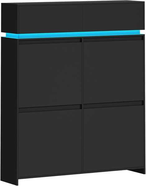 Schuhschrank, Schuhkipper Schmal mit LED-Leuchten, Schuhregal, Verstellbare Ablagefläche, 20 Paar, 4 Klappen(100B cm), Schuhaufbewahrung für Eingang, Flur, Schwarz Bild 2