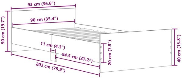 vidaXL Bettgestell ohne Matratze Räuchereiche 90x200 cm Holzwerkstoff 835929 Bild 10