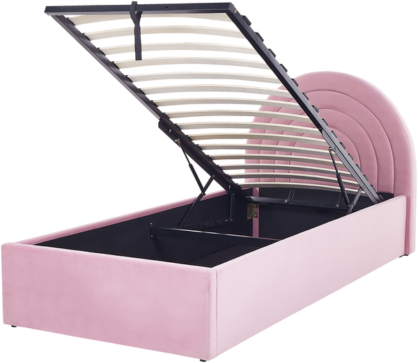 Bett mit Stauraum ANET 90 x 200 cm Samtstoff Rosa