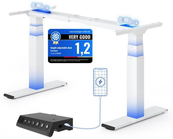 FLEXISPOT Schreibtisch Elektrisch höhenverstellbares Tischgestell E6 mit Dualmotor (2 Motore, 3-Fach-Teleskop, 4 Speicherplätze, höhenverstellbar von 60–125 cm, Geschwindigkeit 40 mm/s), Kollisionschutz Funktion, USB Ladeanschluss, MAX Load: 200KG