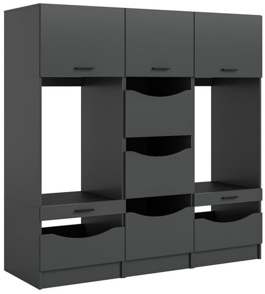 welltime Mehrzweckschrank-Set FALAS, 3-teilig, Hauswirtschaftsraum Set, Breite 192 cm, (Set, 3-St, bestehend aus: 2x Waschmaschinenumbauschrank und 1x Wäscheschrank), Kombination, Waschmaschinenumbau, Waschmaschinenschrank, Wäschekammer