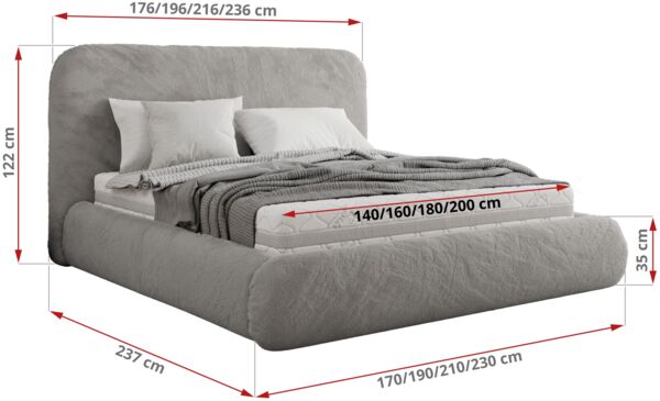 Bett mit Stauraum Polsterbett BENEA CLASSIC, Doppelbett mit Lattenrost Gepolstertes Kopfteil Gasdruckfeder Schlafzimmerbett Foam Matratze - 180 x 200 cm - Hellgrau Plüsch - MIRO LUX Bild 4