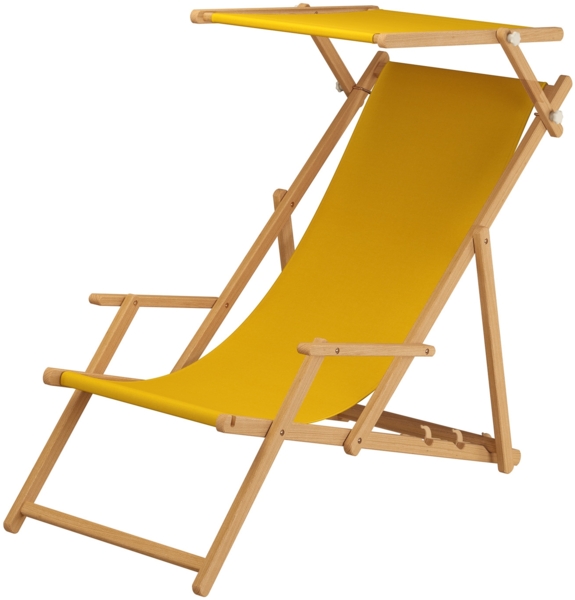 Gartenliege gelb Strandliege Sonnenliege Holz Relaxliege Sonnendach Deckchair Strandstuhl 10-302NS