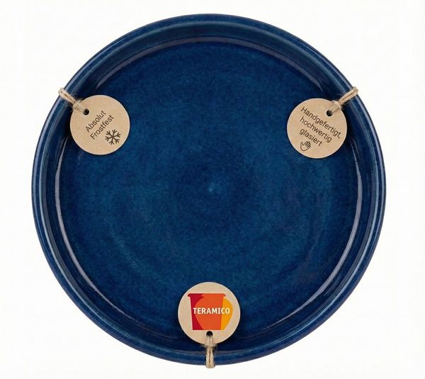 Teramico Blumentopfuntersetzer Keramik Untersetzer Royal Blau – Ø 30 cm – Wasserdicht & Handgefertigt, Zubehör für Alle Holzkisten 50 x 40 x 30 cm, 100% Frostfest