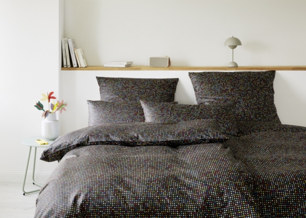 Elegante Mako Satin Bettwäsche Pixie 24535-9 Schwarz Pixel 135x200