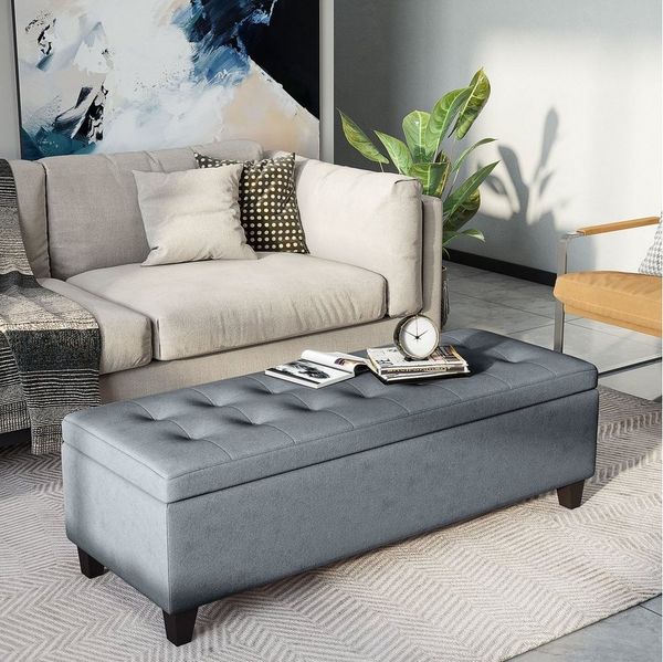 HOMCOM Sitzbank Aufbewahrungsbank mit Deckel (Polsterbank, 1-St, Bettbank), Grau, 125 x 49 x 41,5 cm