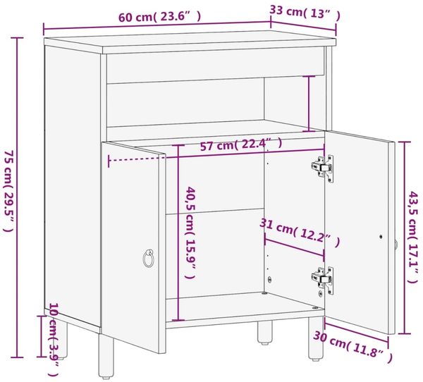 vidaXL Beistellschrank 60x33x75 cm Massivholz Mango 358237 Bild 11