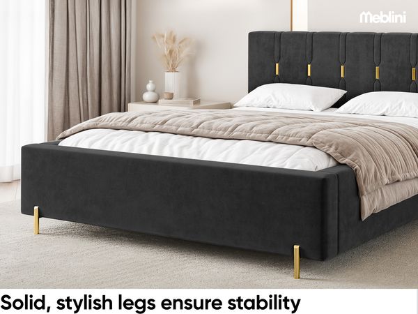 MEBLINI Polsterbett 140x200 mit Lattenrost mit Matratze – FABIO – Schwarz Samt – Doppelbett mit Bettkasten - Stauraumbett - Kopfteil Bett mit Stauraum Bild 5