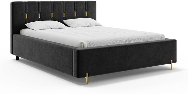 MEBLINI Polsterbett 140x200 mit Lattenrost mit Matratze – FABIO – Schwarz Samt – Doppelbett mit Bettkasten - Stauraumbett - Kopfteil Bett mit Stauraum Bild 2