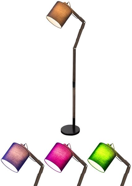 Smart RGB LED Stehlampe, Holz, Textil, grau, schwarz, beweglich, H 172 cm