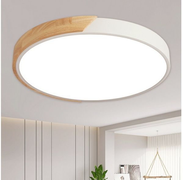 style home Deckenleuchte LED Deckenlampe dimmbar mit Fernbedienung, 36W-Ø40cm, LED fest integriert, Warmweiß bis Kaltweiß 3000K-6000K, Ø40x4cm, rund Leuchte für Wohnzimmer Schlafzimmer Küche Büro, Holz