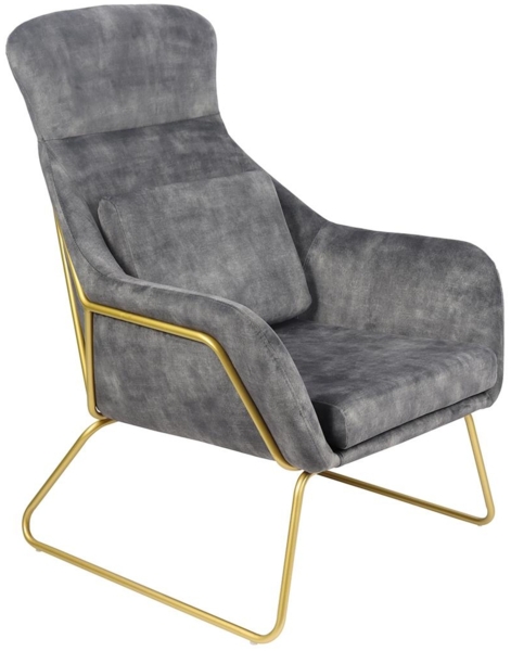Relaxsessel aus Samtvelours Grau mit Metallgestell Messingfarben 73 x 80 x 102