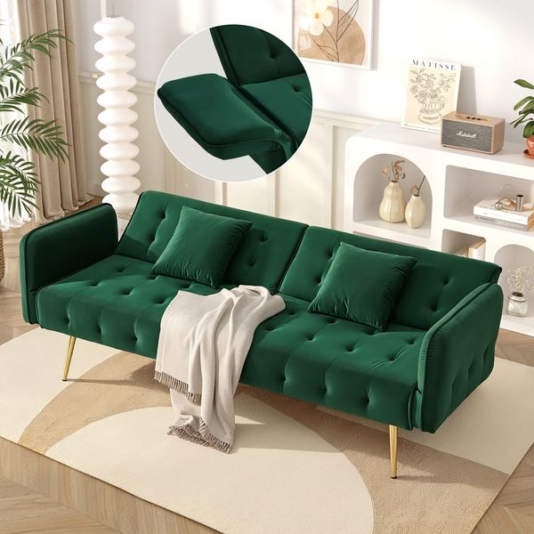Merax Zweisitzer-Multifunktions-Sofabett mit Bettfunktion, verstellbarer Rückenlehne + mehrstelligen Armlehnen. Modernes Faltsofabett, Grün