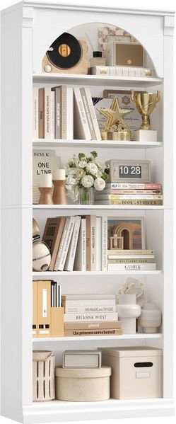 Homfa Bücherregal gewölbtes Bücherschrank, Standregal mit 6 Fächern 75 x 28 x 186 cm Weiß