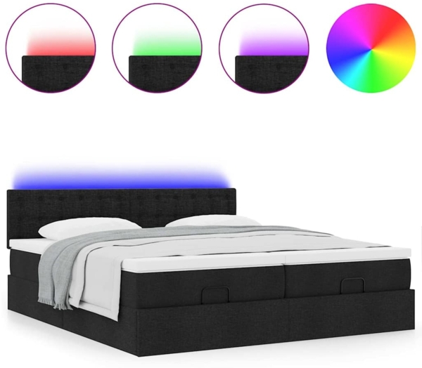 vidaXL Ottoman-Bett mit Matratzen & LEDs Schwarz 200x200 cm Stoff 3312894 Bild 4
