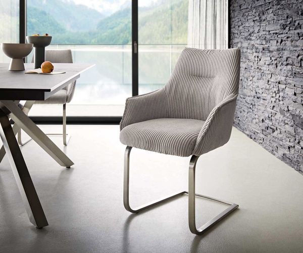 Freischwinger Alja-Flex mit Armlehnen Cord Silbergrau Freischwinger flach Edelstahl Taschenfederkern