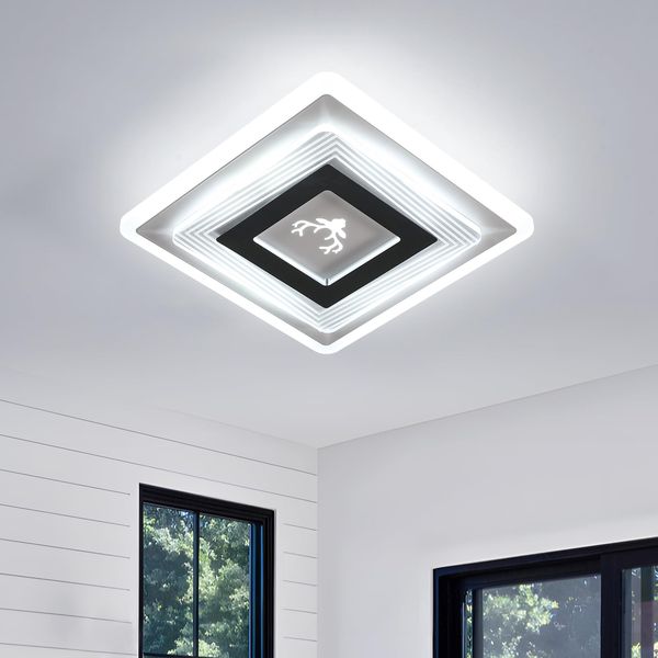 Goeco LED Deckenleuchte Moderne, 22W Deckenlampe Schwarz 6500K Kaltweißes Licht, Quadrat LED Deckenbeleuchtung aus Aluminium für Schlafzimmer, Wohnzimmer, Küche, Flur